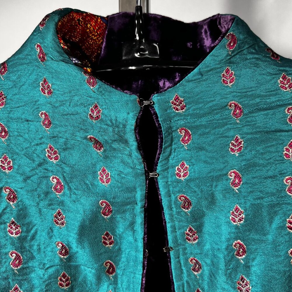 PAYAL JAIN OOAK Purple Crushed Velvet & Orange Embroidered/Embellished Jacket M - Picture 8 of 9